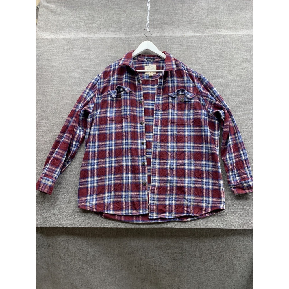 St Johns Bay Flannel Shirt Mens 2XL Maroon Plaid Classic Fit Cotton Button Up
